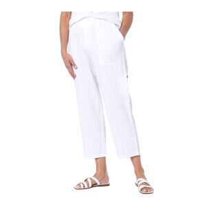 SUSAN GRAVER Women's Regular Pure Easy Linen Utility Crop Pant Size XS In White